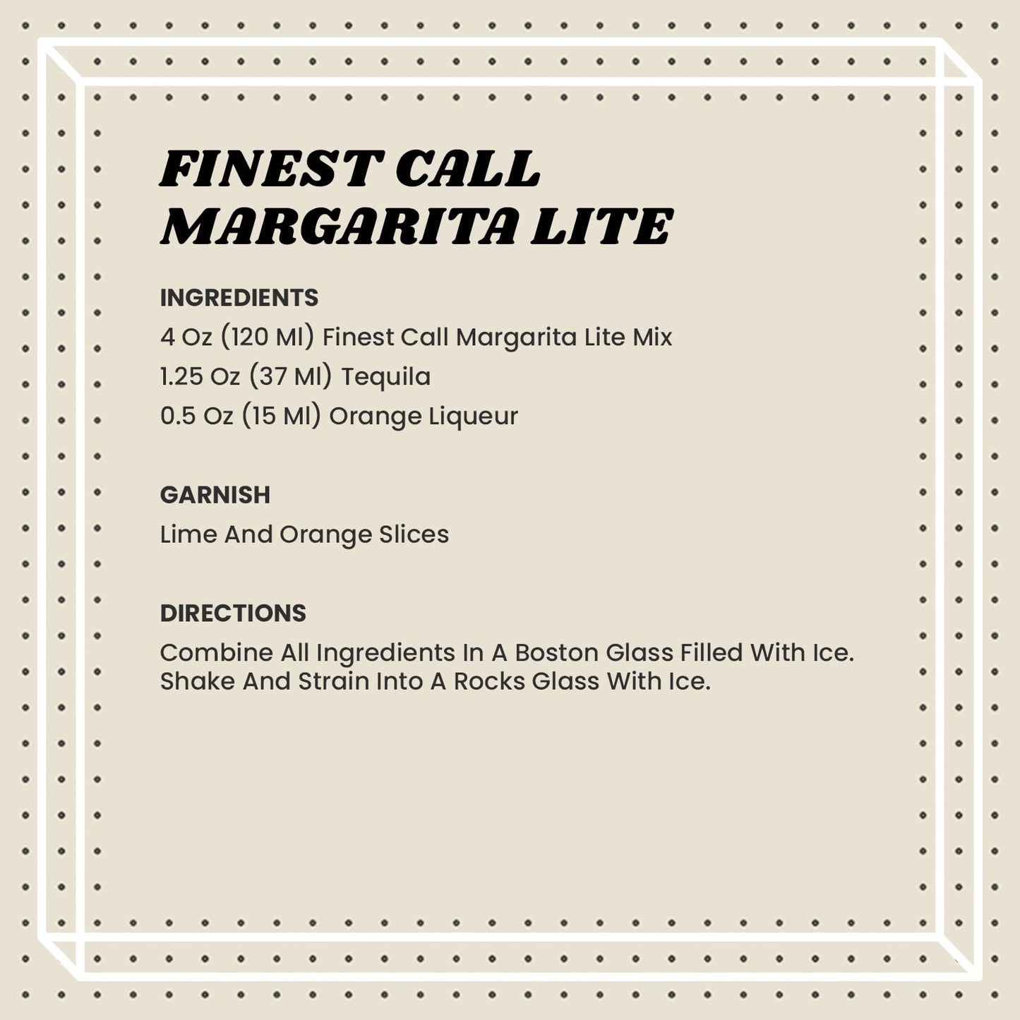 Finest Call Premium Margarita LITE Drink Mix, 1 Liter Bottle (33.8 Fl Oz), Pack of 6