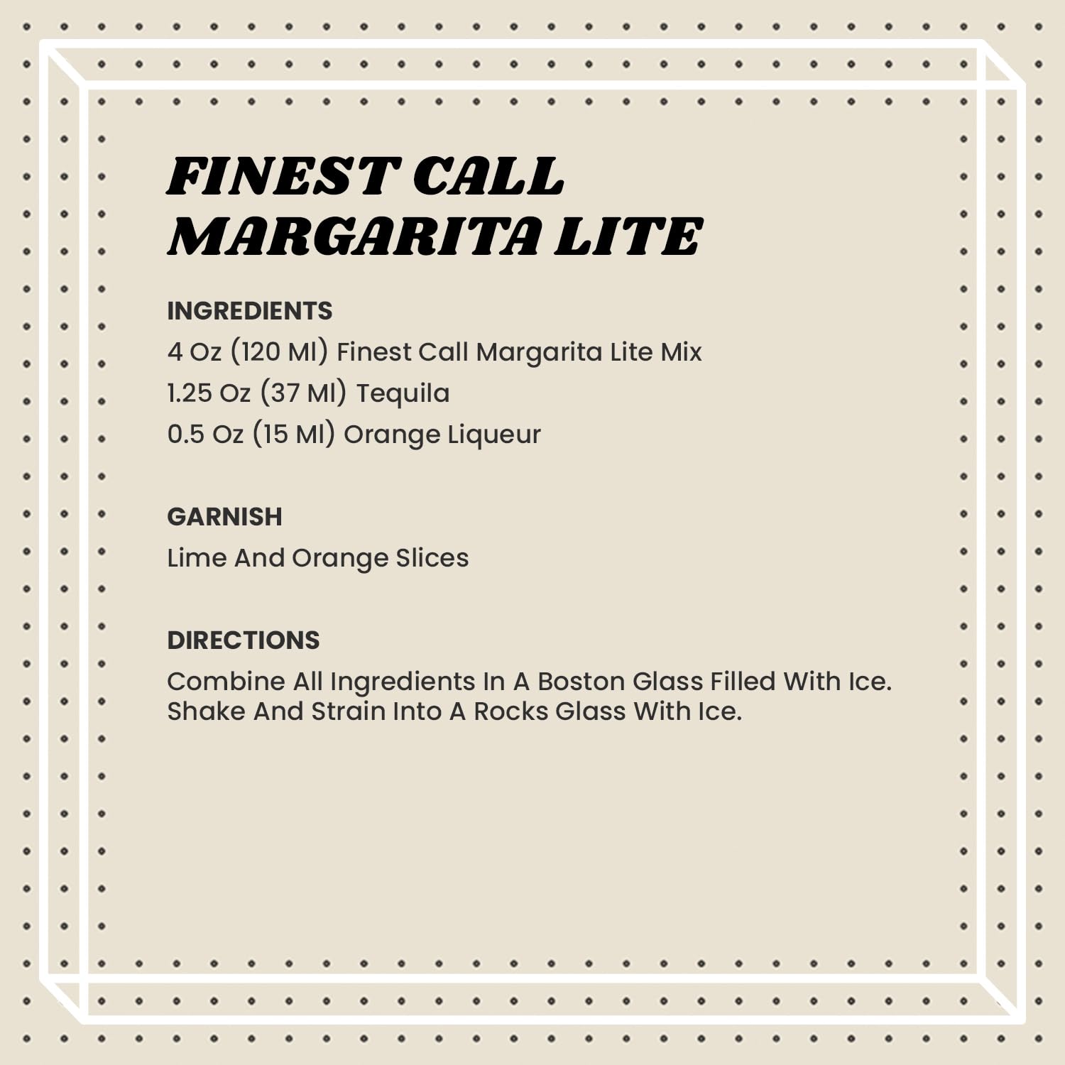 Finest Call Premium Margarita LITE Drink Mix, 1 Liter Bottle (33.8 Fl Oz), Pack of 6