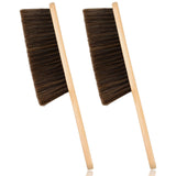 2 Pieces Woooden Dust Brush Hand Broom Bench Brush with Long Wood Handle Whisk Broom Soft Bristle Brush for Counter Bed Sofa Car Fireplace Clothes