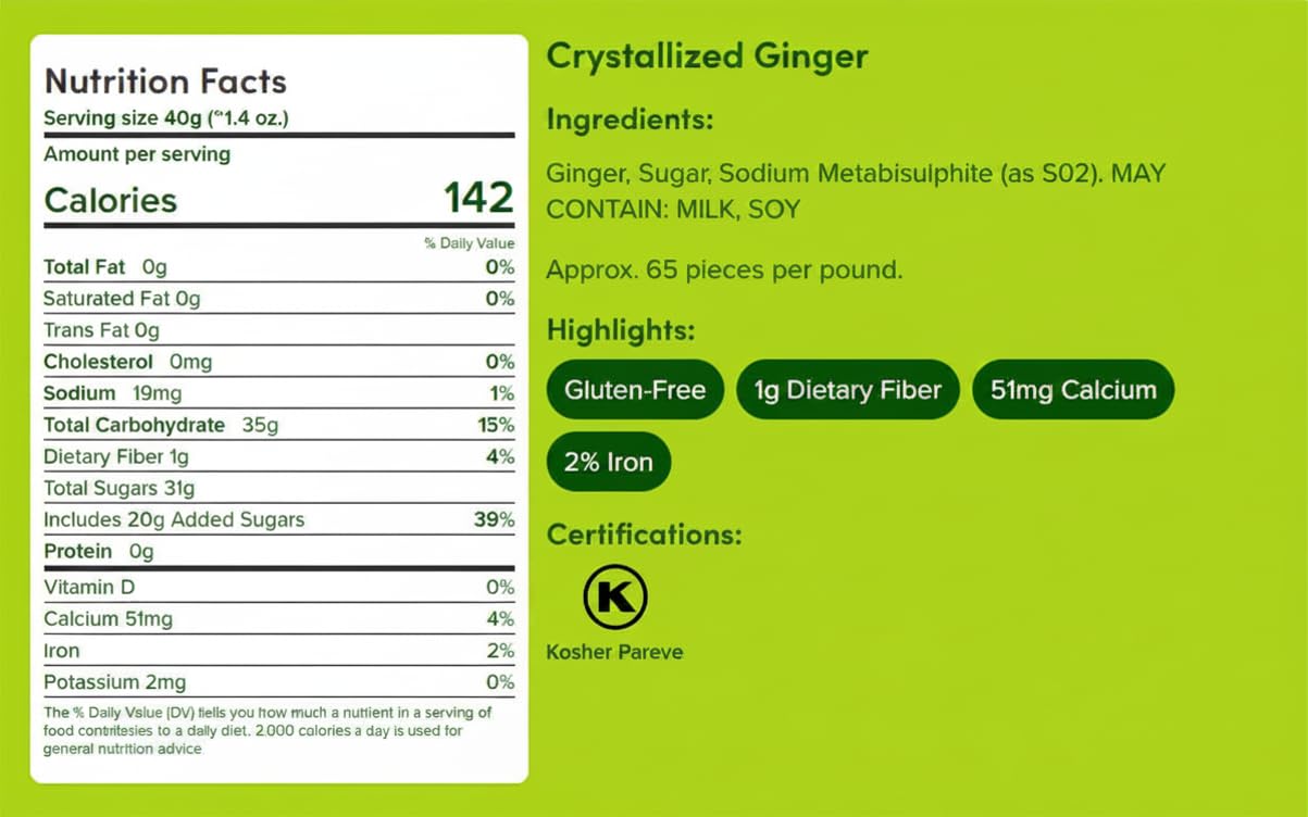 Nuts com Crystallized Ginger Pieces - Premium Crystallized Ginger Slices - Spicy & Sweet Candied Ginger Pieces - Dried Ginger Chunks, Root - Digestive