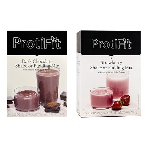 PROTIFIT - High Protein Dark Chocolate & Strawberry Pudding & Shake Mix 2 Pack, 15g Protein, Low Calorie, Low Fat, Low Carb, Aspartame Free, Idea