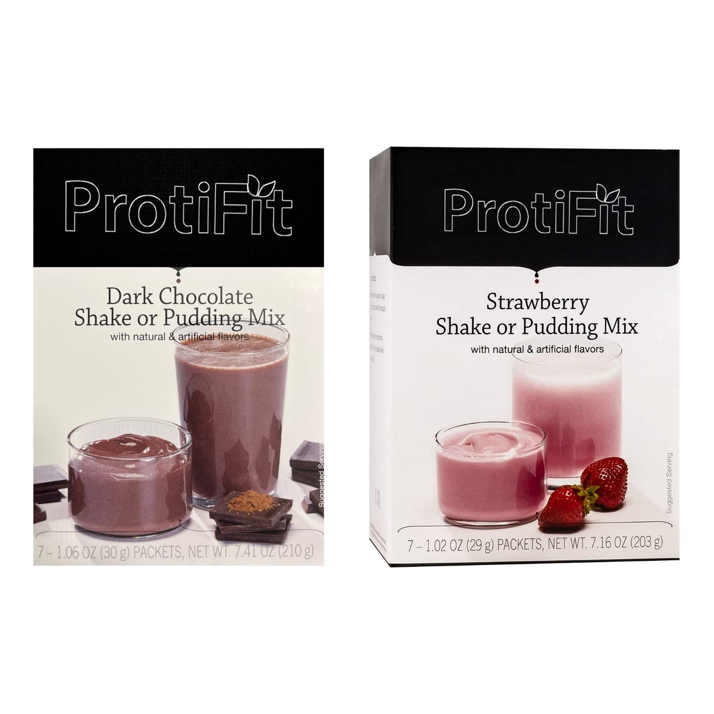 PROTIFIT - High Protein Dark Chocolate & Strawberry Pudding & Shake Mix 2 Pack, 15g Protein, Low Calorie, Low Fat, Low Carb, Aspartame Free, Idea