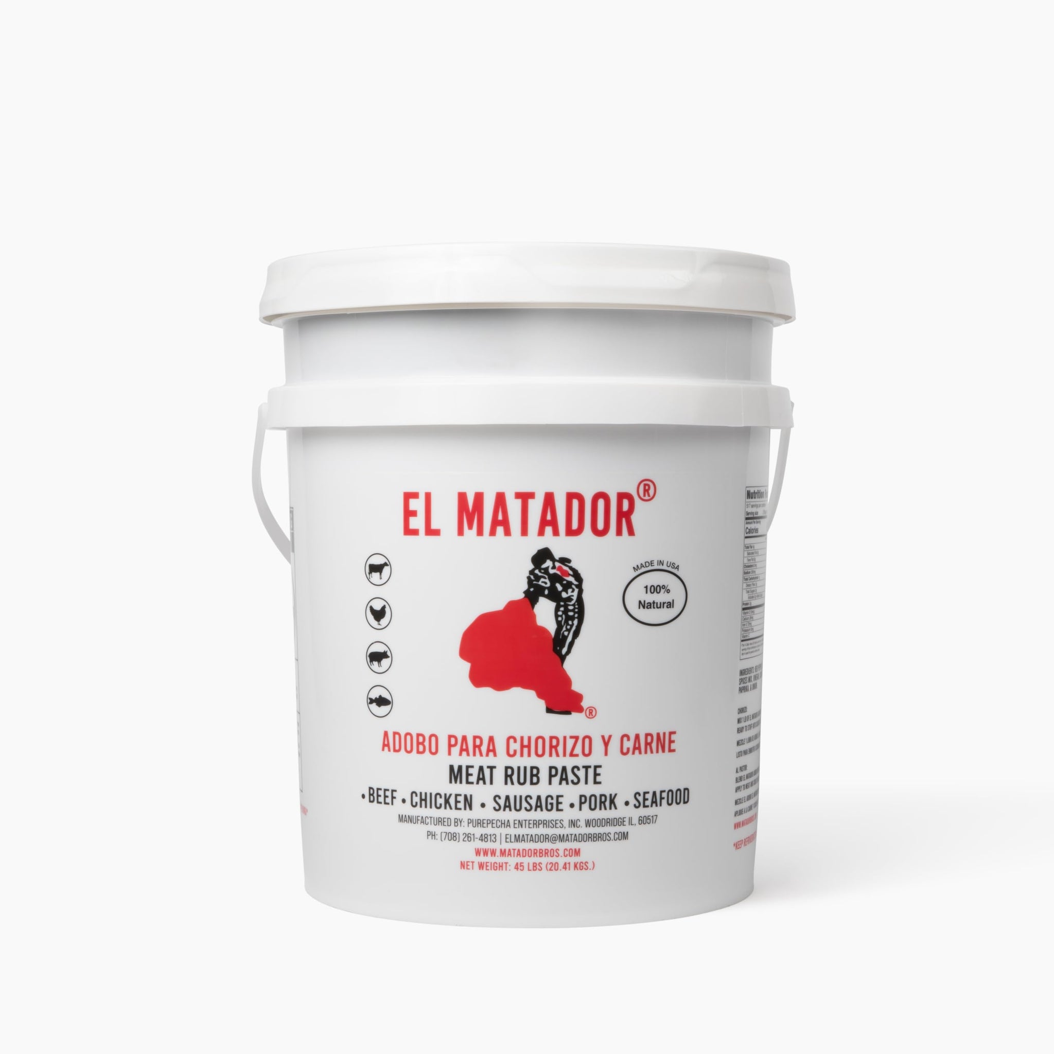 El Matador Adobo Paste - 45lb Bulk Mexican Marinade for Chorizo, Carne & Tacos - Commercial Use & Food Service Adobo for Chorizo/Adobo para Chorizo