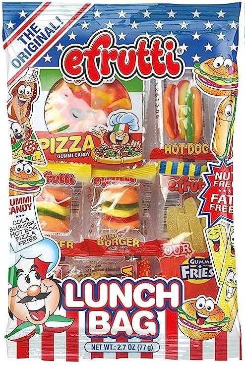 eFrutti Gummi Candy Variety, Movie Bag, Lunch Bag, Sour Lunch Bag, and Bakery Shoppe Bag, 2.2 Ounce (Pack of 4) - with MYD Bag Clip