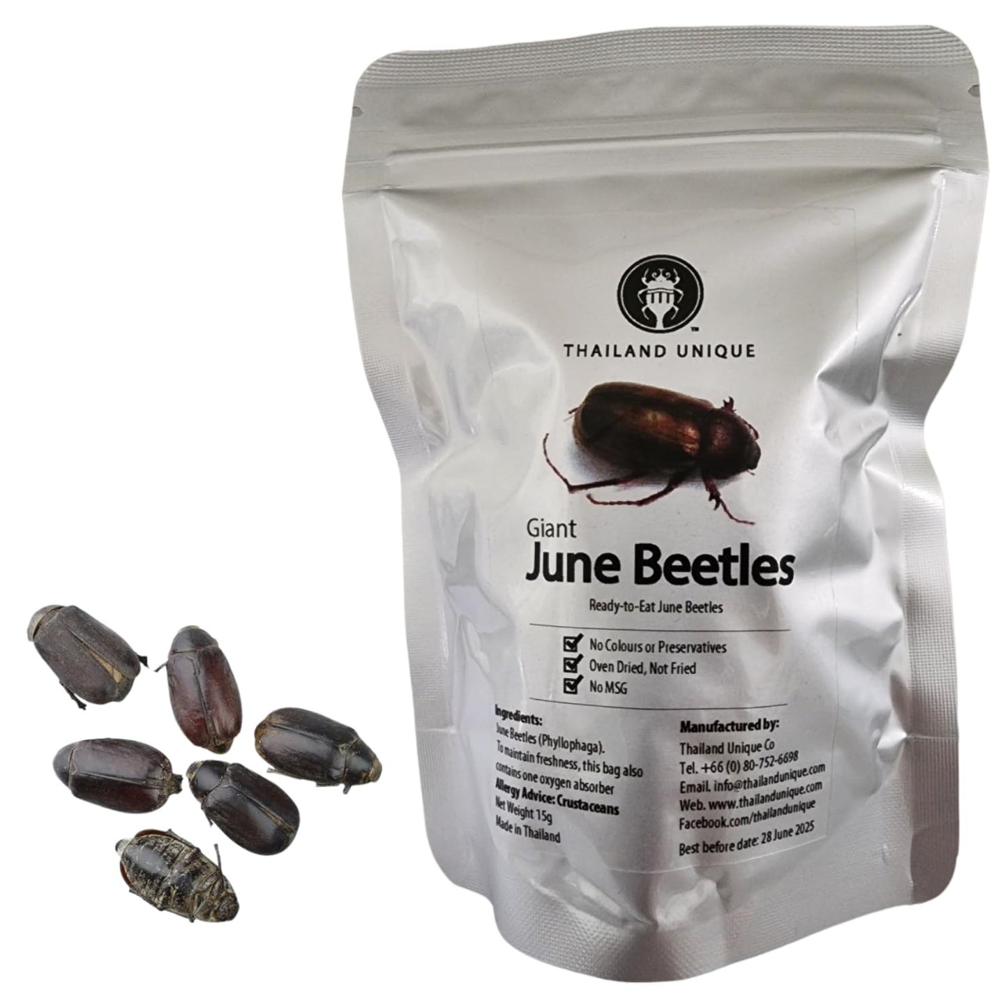 Thailand Unique Giant June Beetles - 15 Gram Bag of Dehydrated Edible Insects for Humans, Nutritious Bugs Superfood Unique Snack Gift