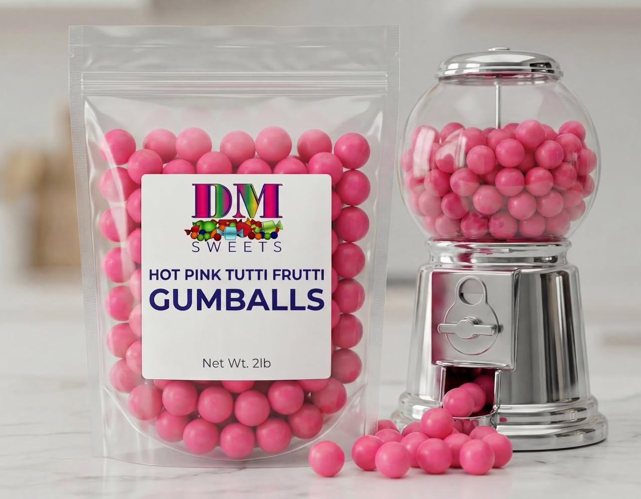 Pink Gumballs - 2 lb Bulk Bag Tutti Frutti | Shimmer Pink Candy | Delicious Fruit Flavor | Candy Buffet, Baby Showers, Birthdays, Weddings, Party
