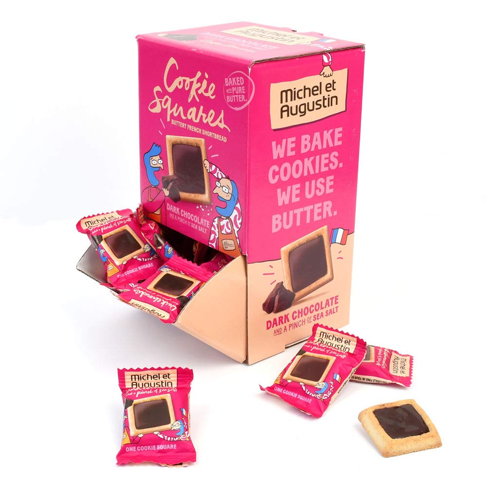 Michel et Augustin Cookies, Individually Wrapped Snacks, Changemaker Gift Box, Dark Chocolate & Sea Salt Shortbread, Bulk Snacks, 40 French Butter