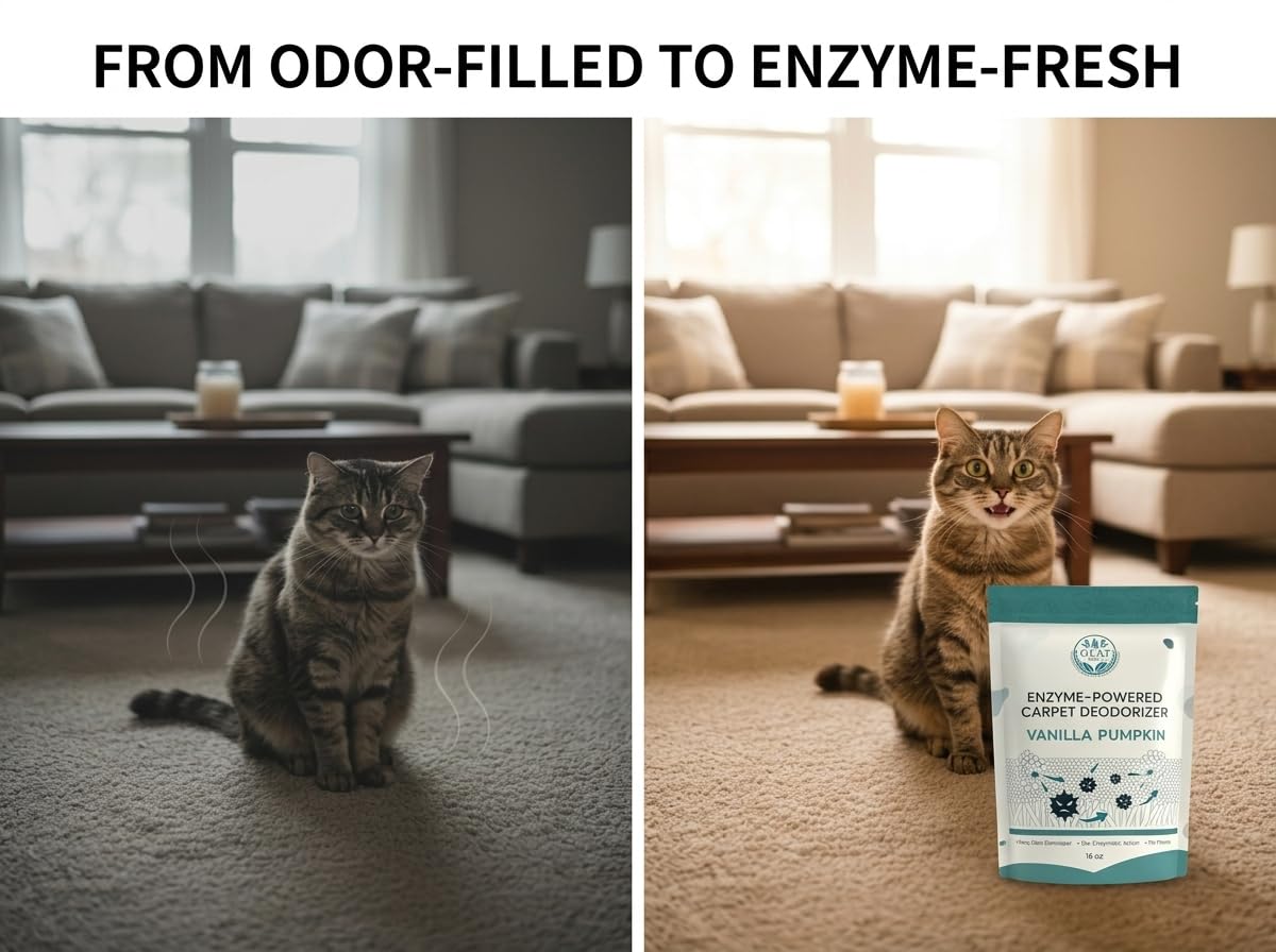GLAT Group Enzyme-Powered Carpet Deodorizer (Powder) - Vanilla Pumpkin | Natural Pet Odor Eliminator | Bio-Enzymatic Formula, Premium Performance, Eco