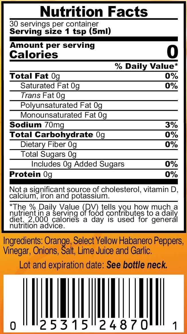 Marie Sharp’s Tropical Orange Habanero Pepper Sauce, 5 oz - Citrusy Belizean Hot Sauce with Fresh Orange & Habanero - All-Natural, Gluten-Free (Pack