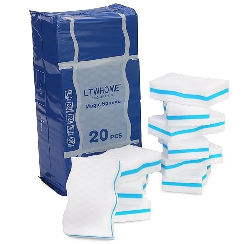 LTWHOME 20-Pack Three-Layer Extra Durable Wave Shape Magic Cleaning Sponge Eraser Multi-Functional Melamine Foam for Kitchen, Bathroom, Wall