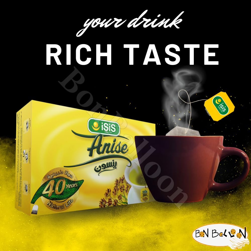 BonBalloon Isis Herbal Anise Tea, 100 Bags, No Caffeine, No Artificial Flavors, No Artificial Coloring, Non GMO, Halal, Kosher, 2g Bags, Egyptian