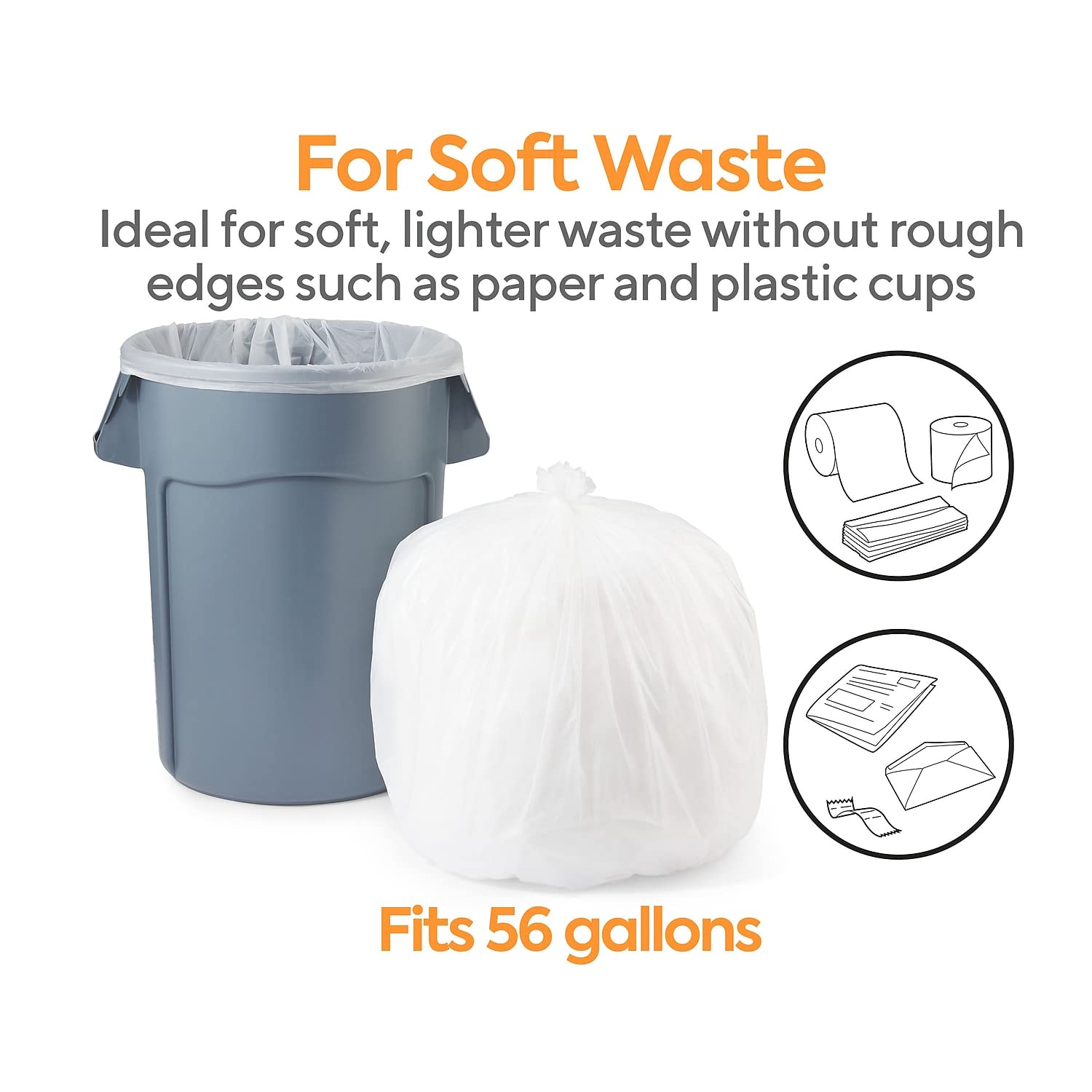 Coastwide Professional 50-56 Gallon Trash Bag, 43" x 48", High Density, 22 mic, Natural, 150 Bags/Box