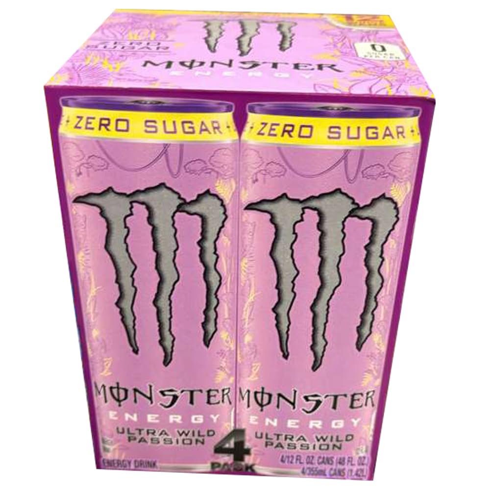 Monstar Energy Drink, 12 fl oz, 4 Pack (Ultra Wild Passion, Sugar Free)