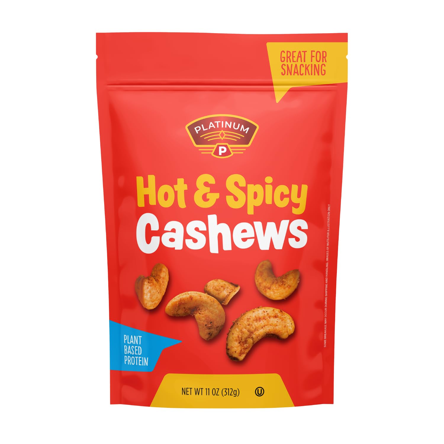 Platinum’s Hot & Spicy Cashews - Plant Based Protein, Fiber, Healthy Snack - Hot & Spicy Flavor - Nutritional Boost - Can Bring at Home, Work, Office
