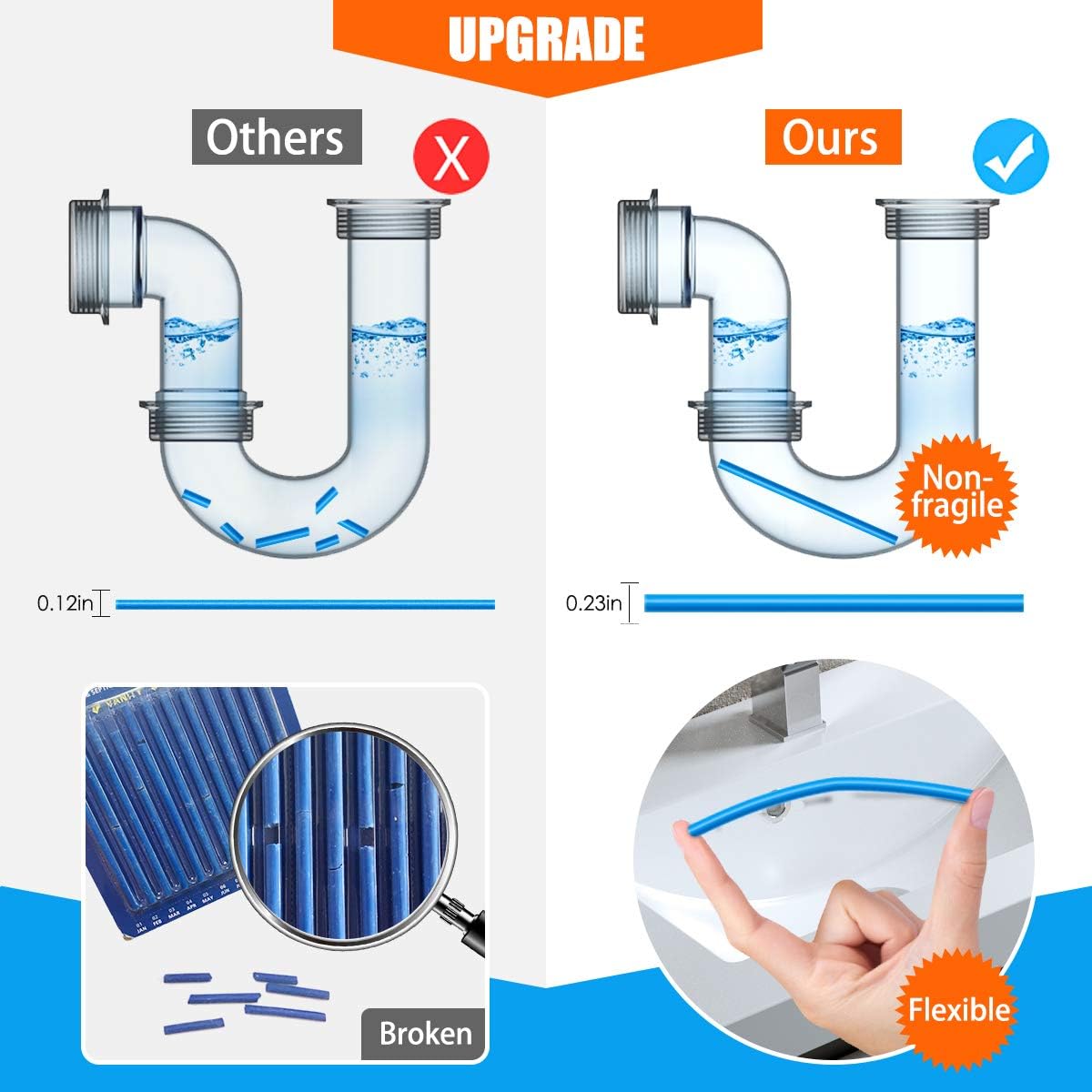 Drain Cleaner Sticks Enzyme Drain Stick Lemon Scent Pipe Cleaning Drains Stix Odor Remover Prevent Clogged Drains
