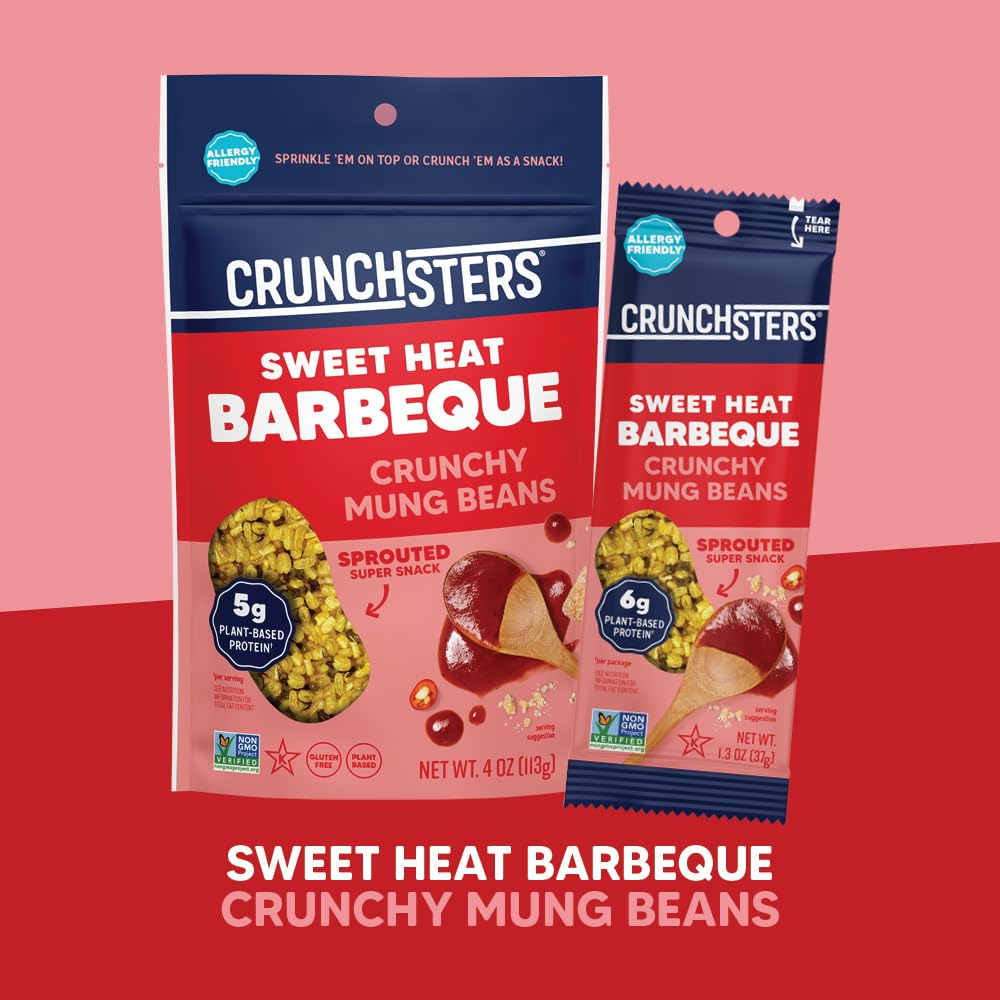 Crunchsters Crunchy Sprouted Mung Beans, Plant-Based Protein Super-Snack and Salad Topper, Gluten-Free, Nut-Free, Vegan, 6g Protein per Serving, 4oz