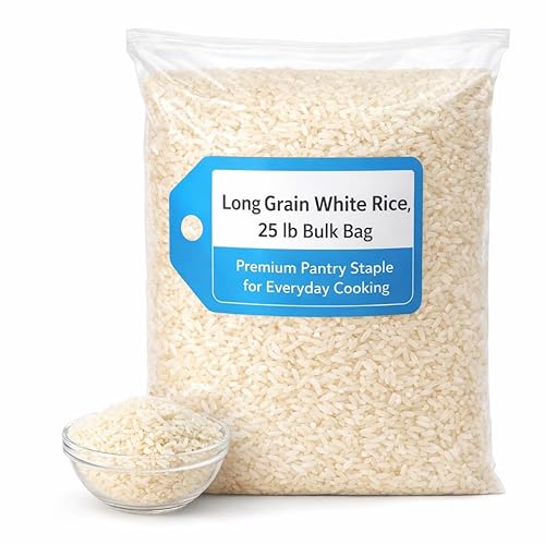 Long White Rice, 25 LB Bulk Bag, Premium White Rice for Cooking, Pantry Staple, Versatile Rice for Everyday Meals 404122
