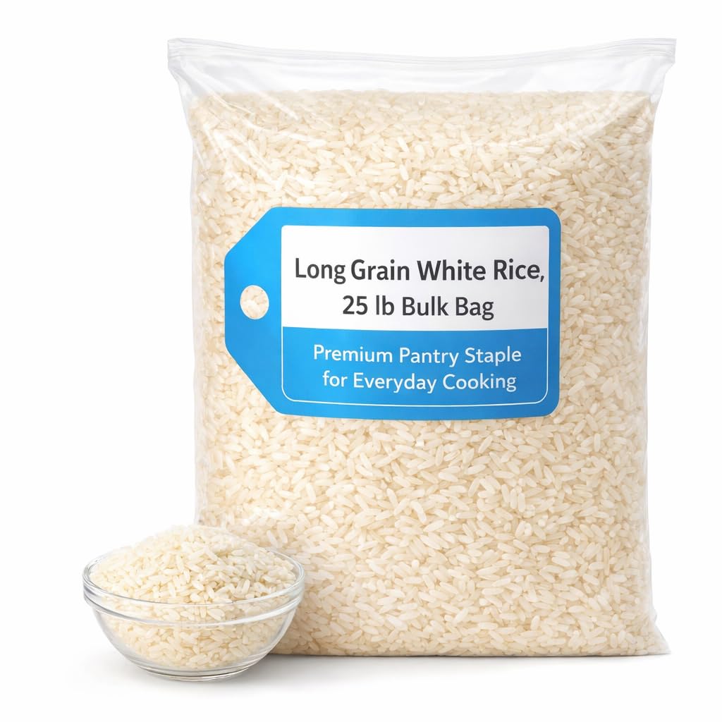 Long White Rice, 25 LB Bulk Bag, Premium White Rice for Cooking, Pantry Staple, Versatile Rice for Everyday Meals 404122