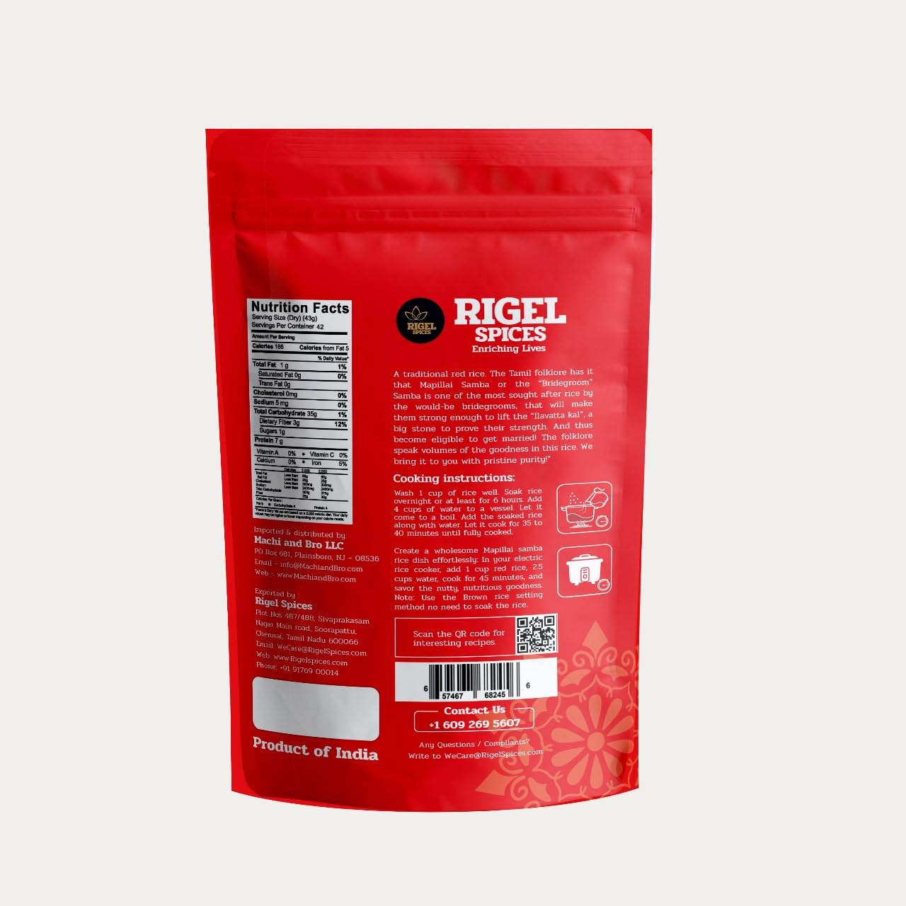 Rigel Spices | Mappillai Samba Red Rice | 12+ MONTHS AGED | BRIDEGROOM RICE | GLUTEN FREE | Ancient Red Rice (4 Lbs)