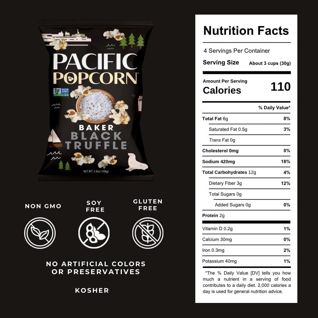 Pacific Popcorn - Baker Black Truffle 3.8oz (Pack of 6)