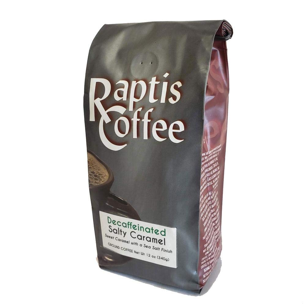 Raptis Coffee Roasters Decaffeinated Salty Caramel Ground Coffee 12oz bag
