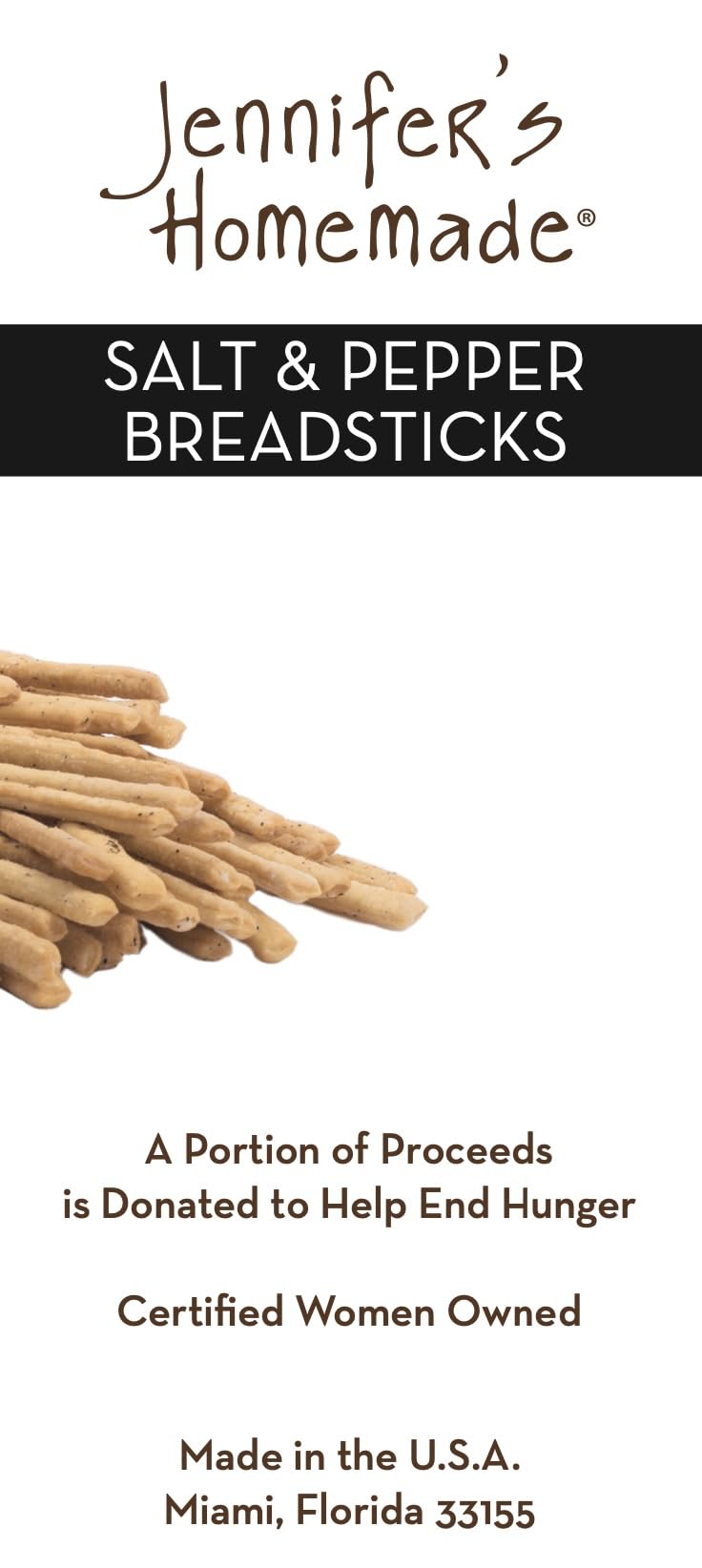 JENNIFERS HOMEMADE Salt & Pepper Breadsticks, VEGAN All Natural, Made with extra virgin olive oil, Crunchy and delicious snack, 5 OZ