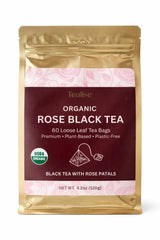 Organic Rose Black Whole Leaf Pyramid Tea Bags - USDA Organic, Plant-Based & Plastic-Free Tea Bags, Smooth Floral Black Tea, 60 Count by Tealise