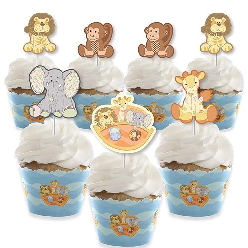 Big Dot of Happiness Noah’s Ark - Cupcake Decoration - Baby Shower Cupcake Wrappers and Treat Picks Kit - Set of 24