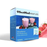 BestMed Weight Loss Strawberry Pudding/Shake Mix - 7/Box | Gluten Free, KETO Friendly, Low Calorie, Low Carb, Vitamin Fortified, Meal Replacement