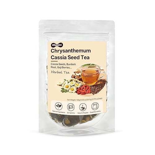 Chrysanthemum Cassia Seed Tea Bags - 20 Pcs Teabags for Liver Detox Cleanse Natural Herbal Flower Tea with Goji Berries, Honeysuckle, Burdock Root