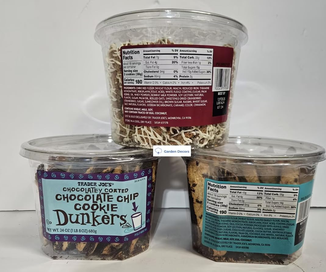 Trader Joe Dunkers Oatmeal Cranberry Cookies, 2 of Chocolatey Coated Chocolate Chip Cookie (Three Containers)
