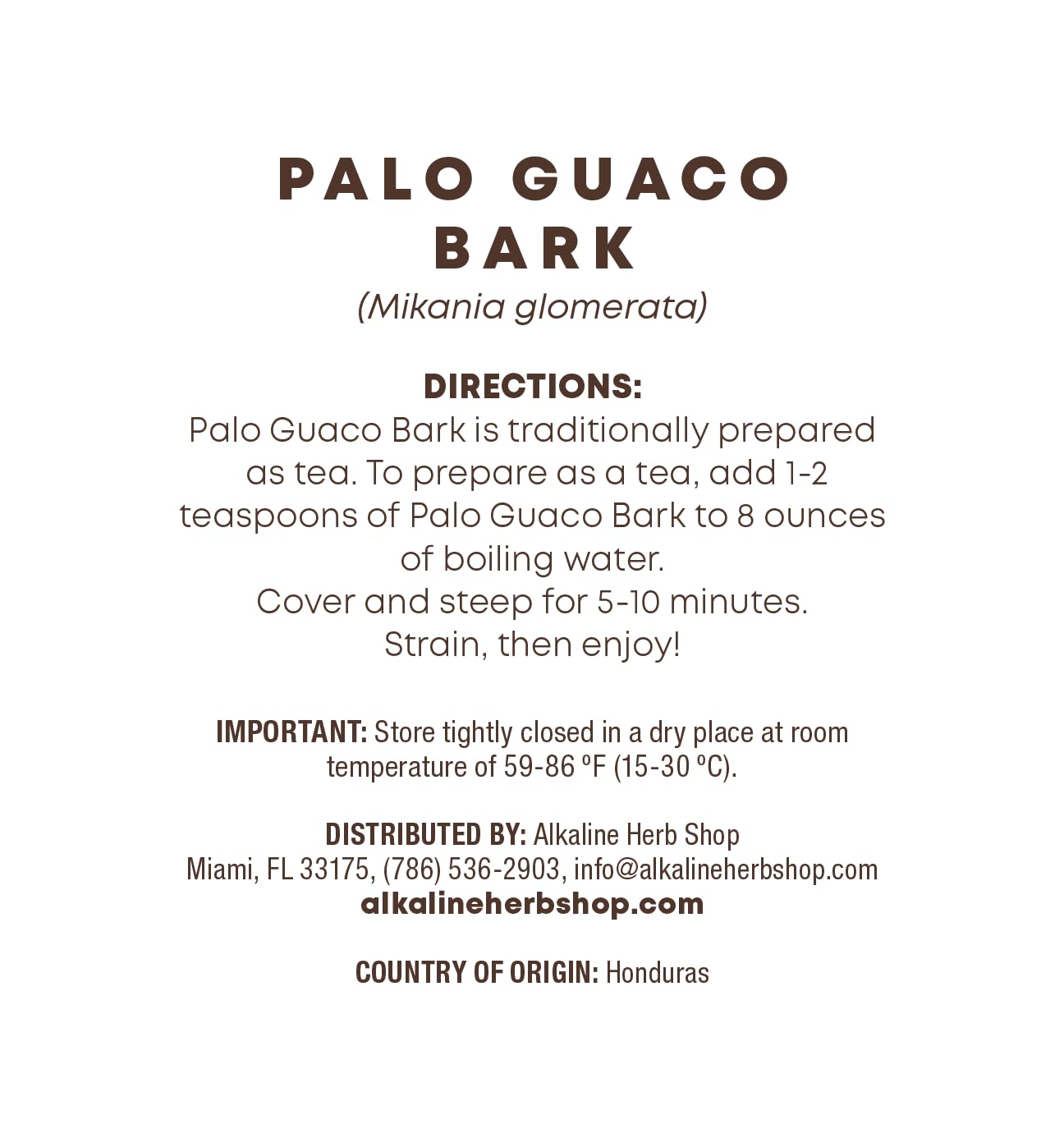 Alkaline Herb Shop Just Herbs: Palo Guaco (Bark)