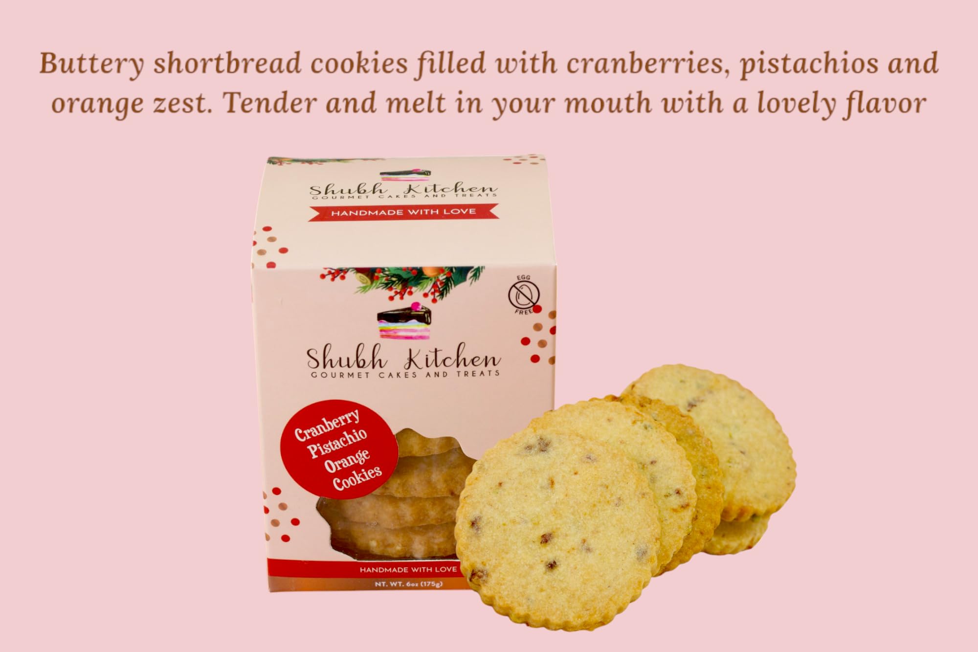 Cranberry Pistachio Orange Cookies- Holiday Gourmet Cookies, 100% Egg-Free & Vegetarian, Handmade Bakery-Style with Real Butter & Orange Zest, No