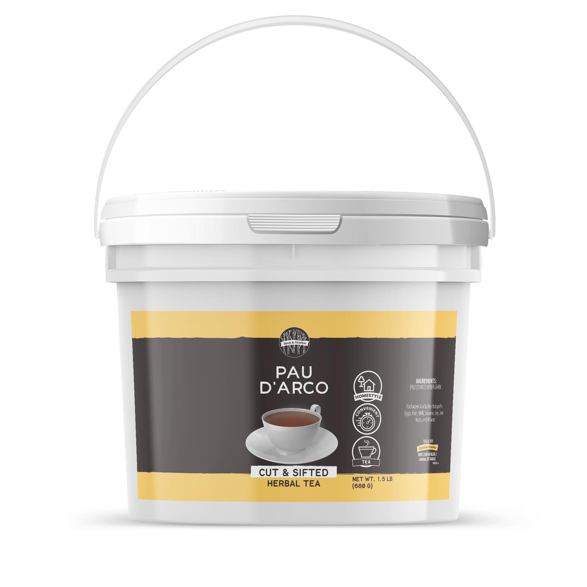 Birch & Meadow Pau D'Arco, 1 Gallon Bucket, Cut & Sifted, Herbal Tea, Inner Bark