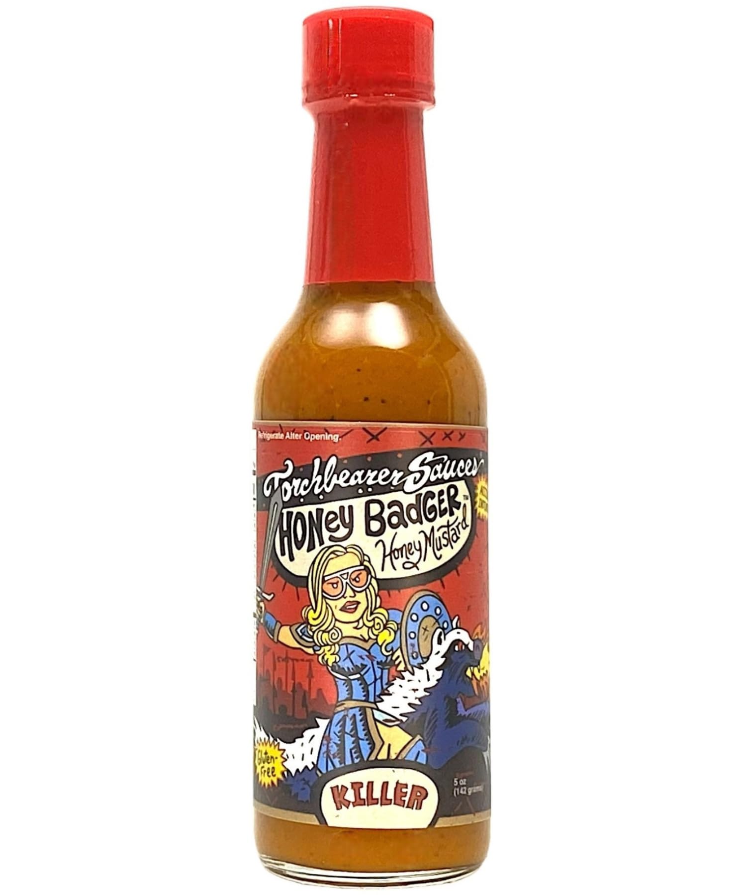 Torchbearer Sauces Honey Badger Hot Sauce 5oz, Scorpion and Carolina Reaper Peppers Sauce, Heat level 8 - Featured on Hot Ones - All Natural