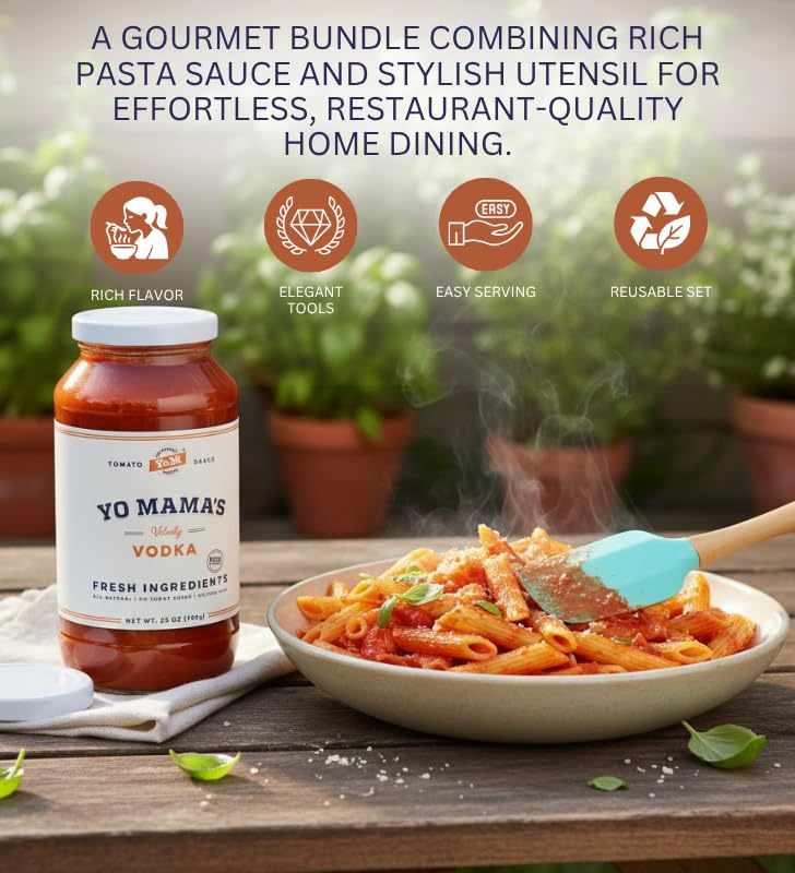 Yo Mamas Foods Sauce-Pasta Vodka Tomato 25 oz Bundle with Mini Spatula Utensil - Creamy pasta sauce made with tomatoes and herbs for cooking, dipping