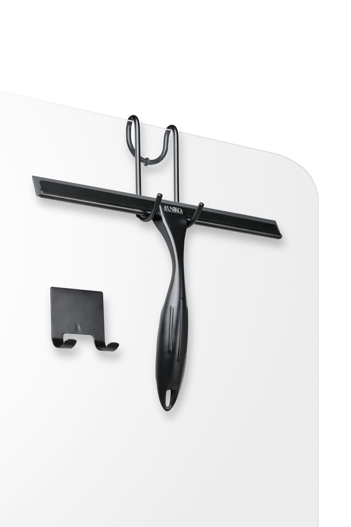 YUNIKO Shower Squeegee - Black Stainless Steel Shower squeegee with Silicone Blade for Shower Doors, Windows, Mirrors, Tiles & Car Windows - Includes