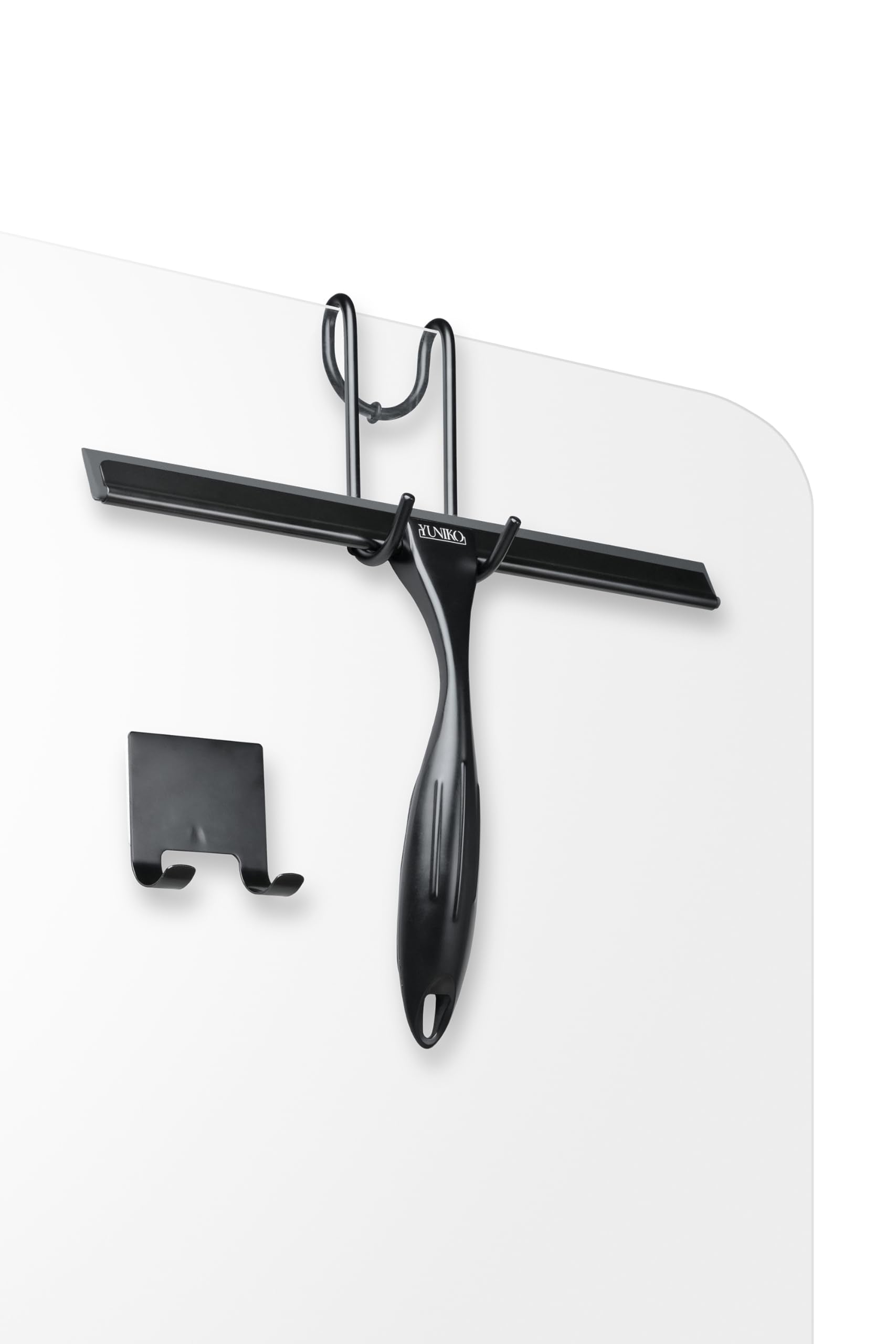 YUNIKO Shower Squeegee - Black Stainless Steel Shower squeegee with Silicone Blade for Shower Doors, Windows, Mirrors, Tiles & Car Windows - Includes