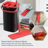 Tethys Flat Floor Mop and Bucket Set for Professional Home Floor Cleaning System with Aluminum Handle/2-Washable Microfiber Pads Perfect Home +