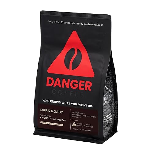 Danger Coffee by Dave Asprey, Remineralized, Mold Free & Lab Tested Ground Healthy Coffee, Dark Roast, 10.9 Ounce