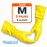 3 Pairs (6 Gloves) - Gloves Legend Size Medium - Latex Yellow Household Kitchen Cleaning Dishwashing Reusable Gloves