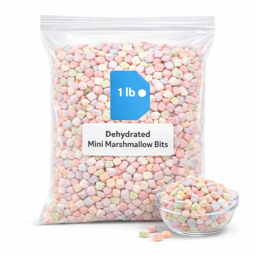 Dehydrated Mini Marshmallow Bits - 1 lb Bag - Colorful Crunchy Marshmallow Pieces - Perfect Cereal Topping, Hot Chocolate, Baking, Desserts, and Ice