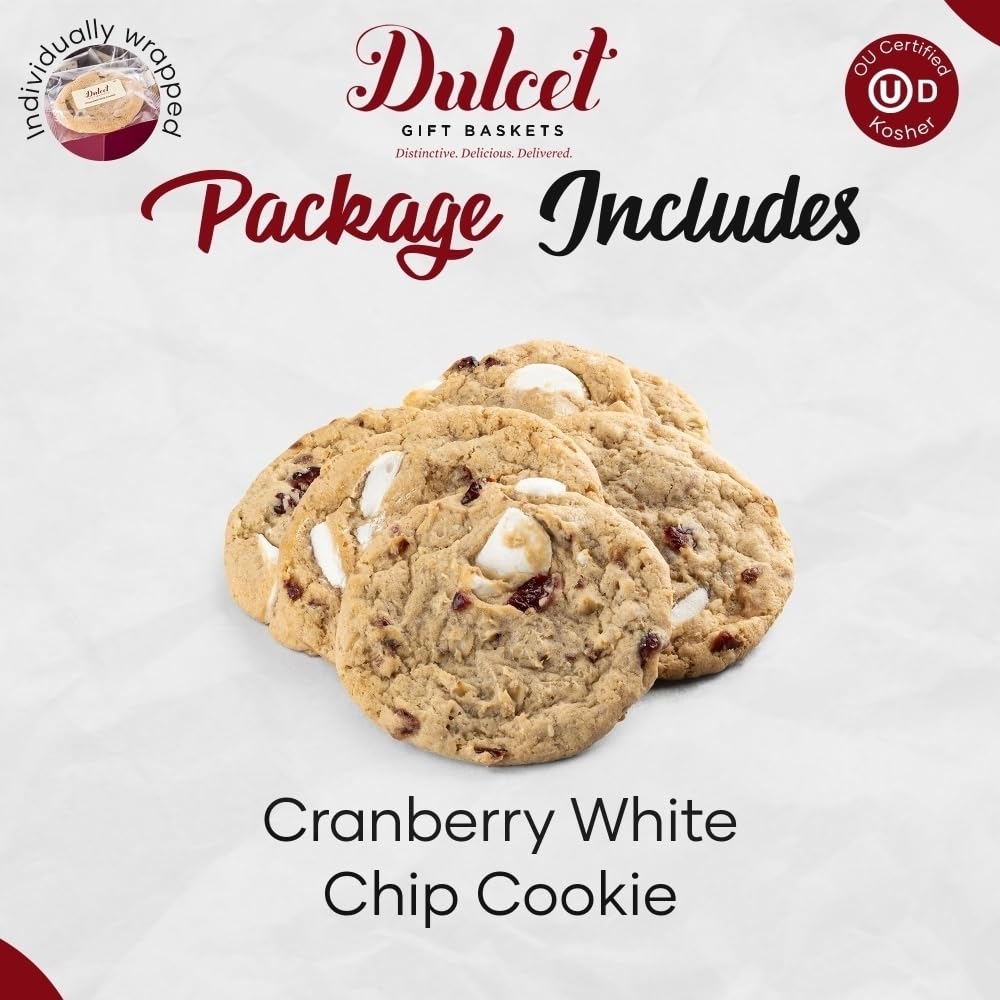 Dulcet Gift Baskets 12 Fresh Baked White Chocolate Cranberry Cookies incredibly soft, chewy, thick, and full of white chocolate chips and dried
