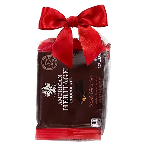 American Heritage Chocolate Bars - 57% Cacao Artisanal Dark Chocolate Bar with Hints of Vanilla, Orange and Cinnamon, 1.27oz Candy Bar/Tablet (Pack
