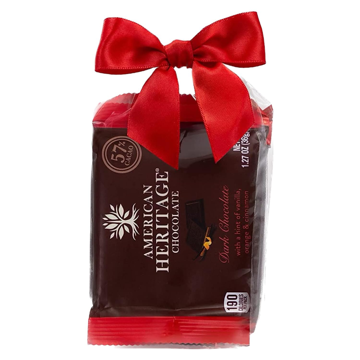 American Heritage Chocolate Bars - 57% Cacao Artisanal Dark Chocolate Bar with Hints of Vanilla, Orange and Cinnamon, 1.27oz Candy Bar/Tablet (Pack