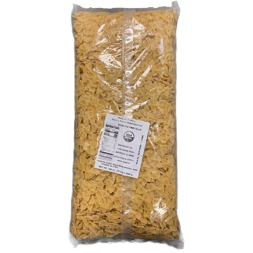 Mantova Organic Farfalle Pasta, 160 oz. (10 lbs.) (Pack of 1), Product of Italy, Traditional, Bronze-Die, Slow-Dried Bow Tie Pasta, Made with 100%