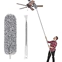Lomida Microfiber Duster with Extension Pole(Stainless Steel), Extra Long 100 inches, with Bendable Head, Extendable Duster for Cleaning High Ceiling