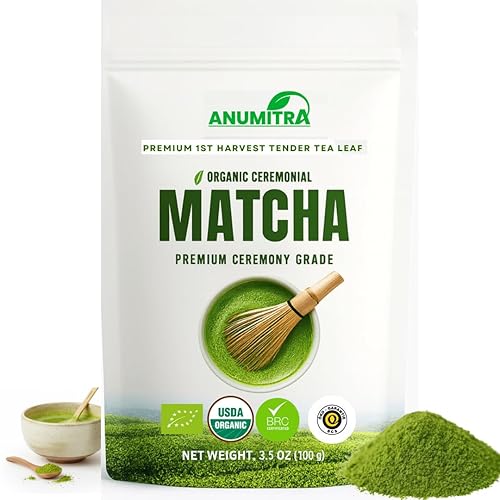 ANUMITRA Premium Ceremonial Grade Matcha Green Tea Powder - USDA Organic, Gluten-Free Vegan 100% Pure Unsweetened No Additives 3.5274 oz bag First