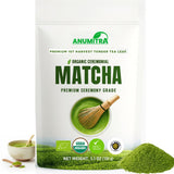 ANUMITRA Premium Ceremonial Grade Matcha Green Tea Powder - USDA Organic, Gluten-Free Vegan 100% Pure Unsweetened No Additives 3.5274 oz bag First
