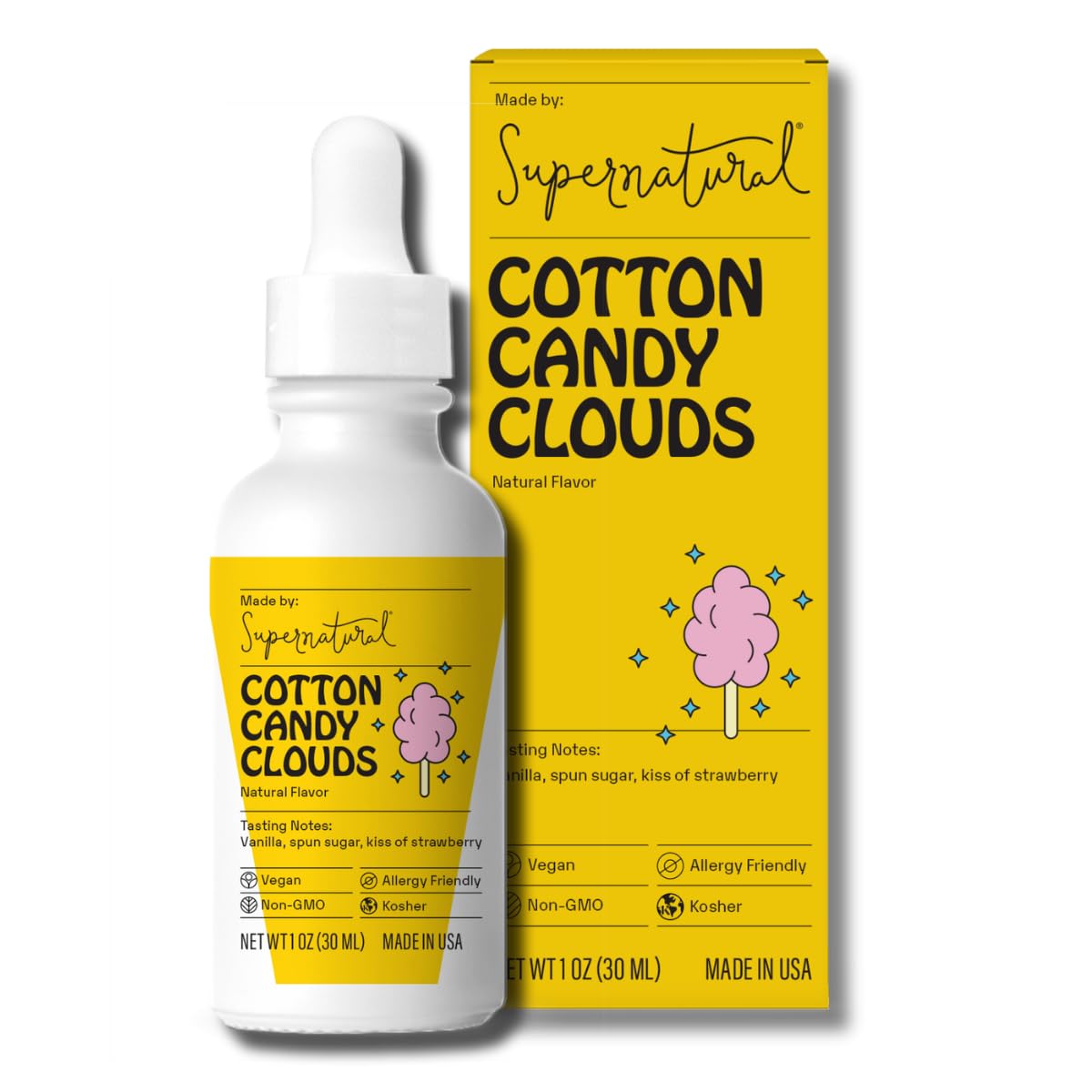 Supernatural Cotton Candy Flavor Drops - Vegan, Non-GMO Natural Flavoring, Unsweetened, Zero Calorie. Spun Sugar Taste For Food Crafts, Desserts
